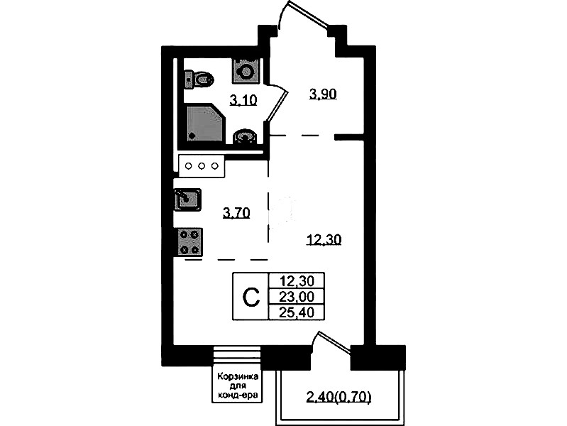 Квартира студия 23.7 м², 7/7 эт., ЖК «Курортный квартал»